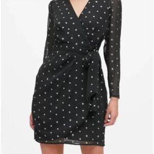 Banana Republic Black Holiday Star-Patterned Wrap Dress